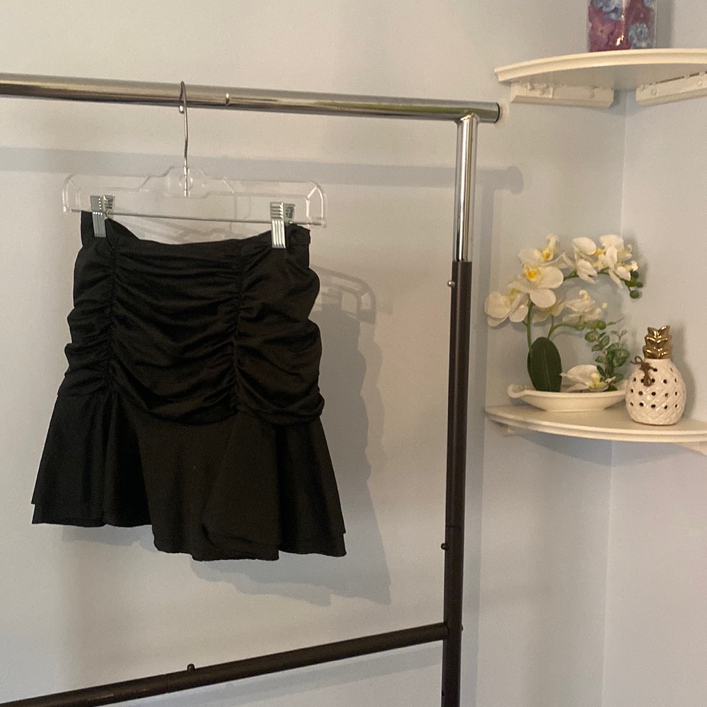 Drop waist ruched skirt with flounce bottom